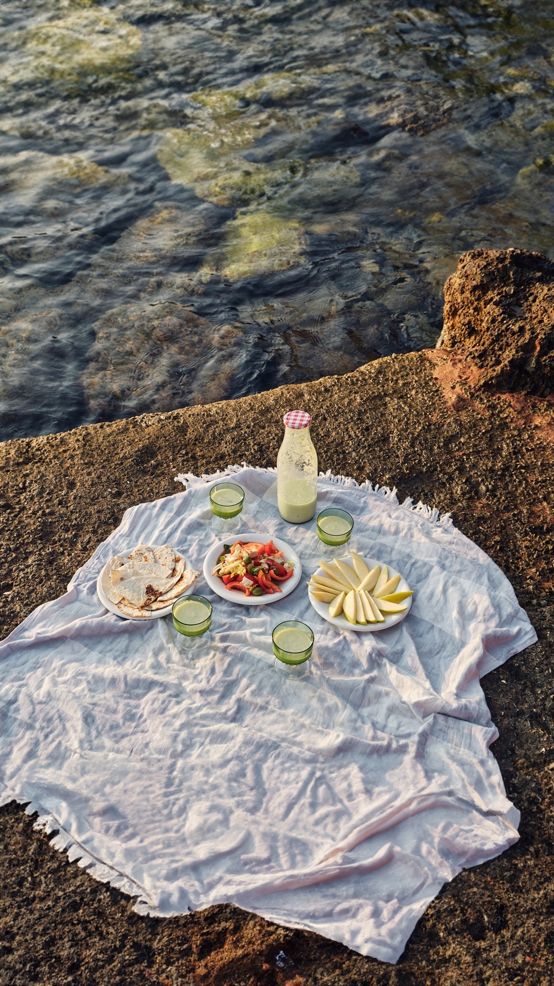 Picnic junto al agua con producto local de menorca.
